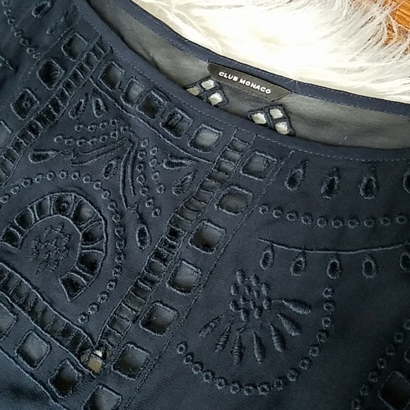 CLUB MONACO NAVY SILK SHEER EMBROIDERED DRESS - Picture 3 of 7